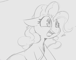 thumbnail of 1727138__safe_artist-colon-tre_pinkie+pie_earth+pony_female_gray+background_grayscale_happy_mare_monochrome_pony_simple+background_sketch_solo.png