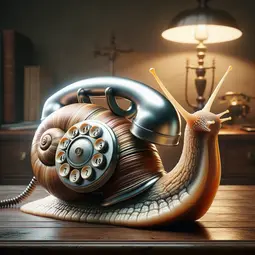 thumbnail of DALL·E 2024-02-29 14.55.02 - Imagine a whimsical and creative hybrid between a classic rotary dial telephone and a snail. The body of the snail is the base of the telephone, compl.webp