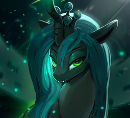 thumbnail of 1485264__safe_artist-colon-rodrigues404_queen+chrysalis_beautiful_changeling_changeling+queen_fangs_female_lidded+eyes_looking+at+you_mare_solo_unamuse.png