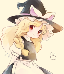 thumbnail of lolibooru 705783 black_headwear kirisame_marisa looking_at_viewer puffy_short_sleeves simple_background unfinished_dream_of_all_living_ghost white_background.png