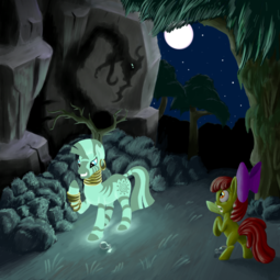thumbnail of 4445__safe_artist-colon-fantdragon_apple+bloom_zecora_duo_earth+pony_everfree+forest_female_filly_glow-dash-in-dash-the-dash-dark_night_pony_rearing_sc.png