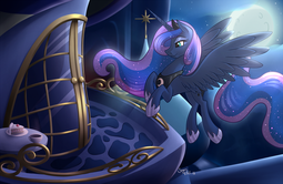 thumbnail of 1183749__safe_artist-colon-sugaryviolet_princess+luna_alicorn_cake_canterlot+castle_coffee_female_flying_food_mare_moon_pony_smiling_solo.png
