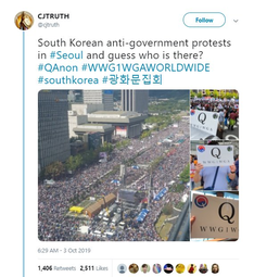 thumbnail of CJTRUTH twt South Korean protests 10032019 Q sighting.png