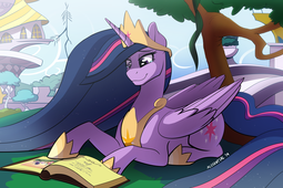 thumbnail of 2169188__safe_artist-colon-acesential_twilight+sparkle_alicorn_pony_the+last+problem_spoiler-colon-s09e26_book_bookends_canterlot_female_mare_princess+.png