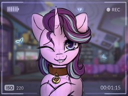 thumbnail of 2278237__safe_artist-colon-reterica_starlight+glimmer_pony_unicorn_camera+shot_collar_cute_female_glimmerbetes_happy_looking+at+you_mare_one+eye+closed_pet_pet+.png