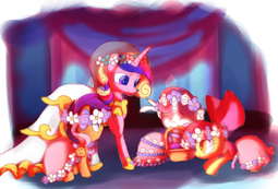 thumbnail of 1958900__safe_artist-colon-andromedasparkz_apple+bloom_princess+cadance_scootaloo_sweetie+belle_a+canterlot+wedding_alicorn_clothes_cutie+mark+crusader.png