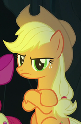 thumbnail of 1521842__safe_screencap_apple+bloom_applejack_campfire+tales_spoiler-colon-s07e16_angry_applejack+is+not+amused_bow_cowboy+hat_cropped_crossed+arms_ear.png