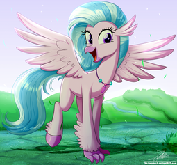 thumbnail of 2227431__safe_artist-colon-the-dash-butch-dash-x_silverstream_hippogriff_female_jewelry_looking+at+you_necklace_smiling_solo_spread+wings_wings.png