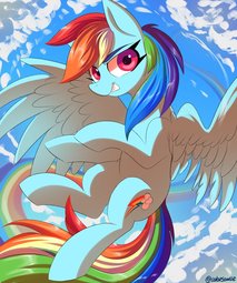 thumbnail of 2163845__safe_artist-colon-ask-dash-colorsound_rainbow+dash_pegasus_pony_cloud_female_looking+at+you_rainbow_sky.jpeg