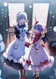 thumbnail of lolibooru 502127 adjusting_another's_clothes adjusting_scarf chromatic_aberration hair_between_eyes half-closed_eyes remilia_scarlet twitter_username winter_clothes.jpg