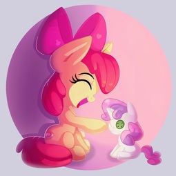 thumbnail of 1949914__safe_artist-colon-discorded_apple+bloom_sweetie+belle_abstract+background_adorabloom_boop_bow_cute_doll_earth+pony_eyes+closed_female_filly_ha.jpg