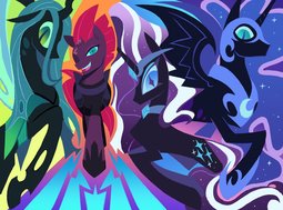 thumbnail of 2687198__safe_artist-colon-poppyr0ckz_idw_nightmare+moon_nightmare+rarity_queen+chrysalis_tempest+shadow_alicorn_changeling_pony_unicorn_female_looking+at+you_m.jpg