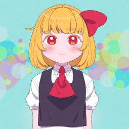 thumbnail of lolibooru 623409 blue_background blush_stickers collared_shirt looking_at_viewer looping_animation puffy_short_sleeves short_sleeves simple_background touhou_project.gif