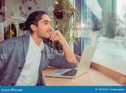 thumbnail of Man Daydreaming in Front of the Computer Stock Photo - Image of alone ....jpg