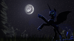 thumbnail of 1342750__safe_artist-colon-vinuldash_nightmare+moon_3d_mare+in+the+moon_moon_night_rearing_solo_stars.png
