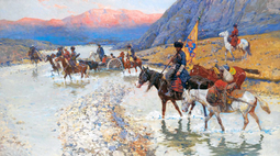 thumbnail of Franz Roubaud - Circassians Crossing a River at Sunset.jpg