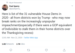 thumbnail of Screenshot_2019-11-22 Paul Sperry on Twitter Here is list of the 31 vulnerable House Dems in 2020--all from districts won b[...].png