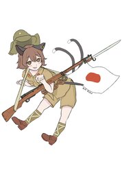 thumbnail of lolibooru 591407 animal_ears bolt_action imperial_japanese_army japanese_flag military_uniform multiple_tails short_sleeves single_earring touhou_project type_38_rifle.jpg