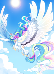 thumbnail of 595372__safe_artist-colon-frogbians_princess+celestia_alicorn_classical+unicorn_cloud_cloudy_cloven+hooves_female_flying_impossibly+large+horn_impossib.png