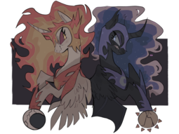thumbnail of 2210101__safe_artist-colon-chepelitaxd_daybreaker_nightmare+moon_alicorn_pony_abstract+background_duo_transparent+background.png