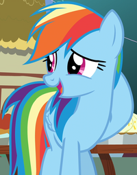 thumbnail of 1563570__safe_screencap_rainbow+dash_secrets+and+pies_spoiler-colon-s07e23_confession_cropped_cute_dashabetes_embarrassed_hooves+behind+head_raised+hoo.png