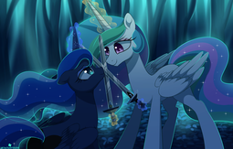 thumbnail of 1555123__safe_artist-colon-verawitch_princess+celestia_princess+luna_alicorn_colored+pupils_duo_female_glowing+horn_looking+at+each+other_magic_mare_po.png