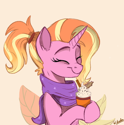 thumbnail of 2674796__safe_artist-colon-rutkotka_luster+dawn_pony_unicorn_clothes_coffee_cute_eyes+closed_female_food_latte_mare_scarf_smiling_solo_warm.png