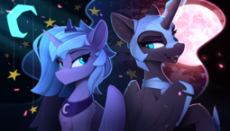 thumbnail of 2668139__safe_artist-colon-yakovlev-dash-vad_nightmare+moon_princess+luna_alicorn_pony_duality_duo_fangs_female_glowing+horn_helmet_horn_mare_moon_open+mouth_s1.png