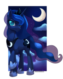 thumbnail of 24220__safe_artist-colon-si1vr_princess+luna_cute_lidded+eyes_looking+at+you_moon_night_out+of+frame_pony_pretty_raised+hoof_simple+background_smiling_.png