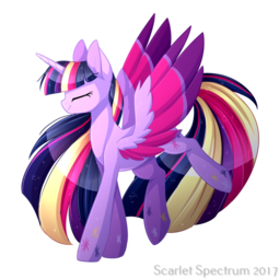 thumbnail of 1618518__safe_artist-colon-scarlet-dash-spectrum_twilight+sparkle_alicorn_eyes+closed_female_mare_pony_rainbow+power_simple+background_smiling_solo_spr.png