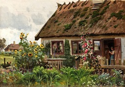 thumbnail of Peder Mørk Mønsted (1859–1941) Knitting in the open doorway - 1909.jpg