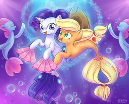thumbnail of 1725498__safe_artist-colon-tcn1205_applejack_rarity_seapony+28g429_my+little+pony-colon-+the+movie_bubble_dancing_duo_fan_female_heart_hug_hug+from+behind_lesbi.png