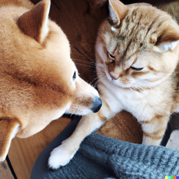 thumbnail of DALL·E 2023-10-10 18.30.30 - Photo of a cute, fluffy cat petting a Shiba Inu..png