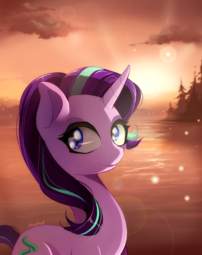 thumbnail of 1980933__safe_artist-colon-skyeypony_starlight+glimmer_crepuscular+rays_cute_female_glimmerbetes_lake_long+neck_mare_pony_smiling_solo_sun_unicorn.png