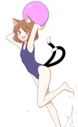 thumbnail of lolibooru 647981 alternate_costume animal_ear_piercing foot_out_of_frame looking_at_viewer one-piece_swimsuit simple_background upper_teeth_only white_background.png