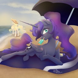 thumbnail of 2099417__safe_artist-colon-candasaurus_princess+celestia_princess+luna_alicorn_alternate+hairstyle_beach_beach+hat_beach+towel_beach+umbrella_cloud_cut.jpeg