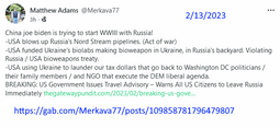 thumbnail of Matthew Adams twt re china joe wwIII russia nord stream pipeline ukraine biolabs 02132023.png