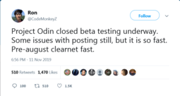 thumbnail of Screenshot_2019-11-11 Ron on Twitter Project Odin closed beta testing underway Some issues with posting still, but it is so[...].png