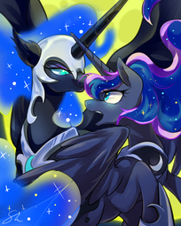 thumbnail of 1999060__safe_artist-colon-sion-dash-ara_nightmare+moon_princess+luna_female_looking+at+each+other_pony.png