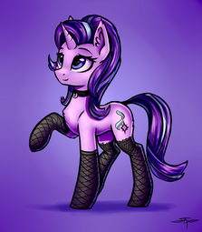 thumbnail of 1519351__safe_artist-colon-setharu_starlight+glimmer_choker_clothes_collar_cute_female_fishnets_glimmerbetes_mare_pony_raised+hoof_simple+background_sm.png
