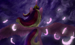 thumbnail of 2122530__safe_artist-colon-metanagon_princess+cadance_3ds_cloud_digital+painting_feather_from+behind_pony_signature_solo_spread+wings_wings.png