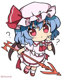 thumbnail of lolibooru 626648 frilled_shirt_collar hair_between_eyes ramudia_(lamyun) remilia_scarlet simple_background spear_the_gungnir twitter_username white_background.jpg