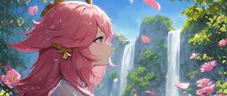 thumbnail of gorgeous-girl-yae-miko-near-the-beautiful-waterfall-genshin-impact-wallpaper-2560x1080_14.jpg