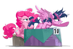 thumbnail of 2121477__safe_artist-colon-coldrivez_pinkie+pie_twilight+sparkle_a+trivial+pursuit_spoiler-colon-s09e16_alicorn_angry_annoyed_duo_leaning+on+table_mess.jpeg