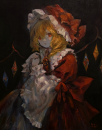 thumbnail of lolibooru 612151 alternate_headwear_colour frilled_shirt_collar looking_at_viewer oil_painting_(medium) own_hands_together painting_(medium) traditional_media.png