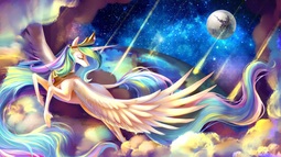 thumbnail of 2324603__safe_artist-colon-shu-dash-jeantte_princess+celestia_pony_absurd+resolution_earth_flying_mare+in+the+moon_meteor_moon_solo_space.jpg