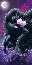 thumbnail of 2776464__safe_artist-colon-kira-dash-kyovii_derpibooru+import_oc_oc+only_fish_seapony+28g429_black+mane_blue+eyes_commission_female_flower_flower+in+.png