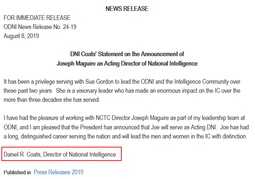 thumbnail of Daniel R Coats Director of NationIntelligence Joseph Maguire.png