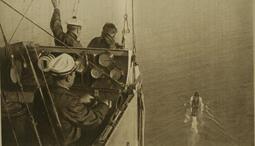 thumbnail of View from a French dirigible approaching a ship in 1918.jpg