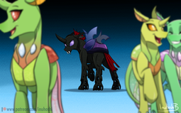thumbnail of 2360657__safe_artist-colon-inuhoshi-dash-to-dash-darkpen_pharynx_changedling_changeling_compound+eyes_fangs_gradient+background_looking+back_raised+hoof_rear+vi.png